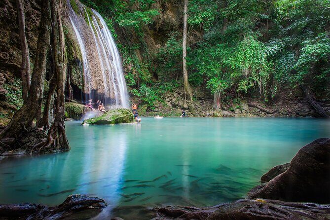 Private Erawan Waterfall, River Kwai, Death Railway Tour from Bangkok - JEATH War Museum: facing the railway story in plain terms